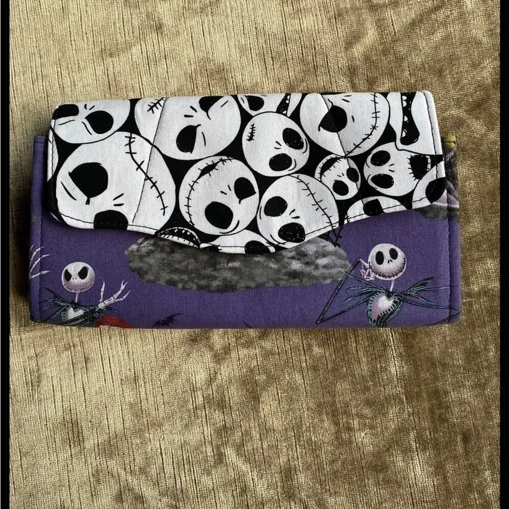 Jack with Zero wallet Handmade cotton Clutch Skull purple ghost dog